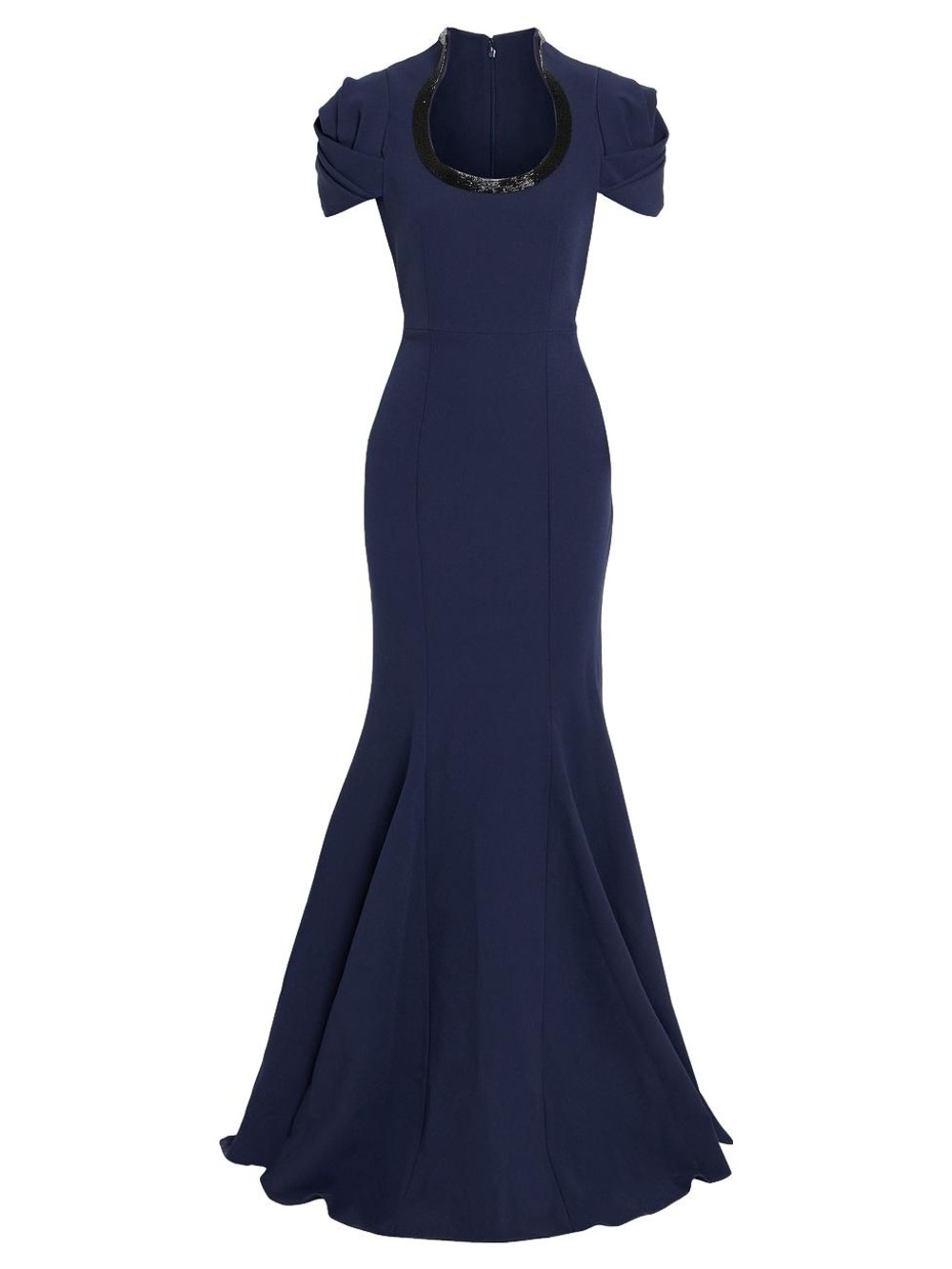 Safiyaa Logan Embellished Stretch-cady Gown Navy Maxi Dress